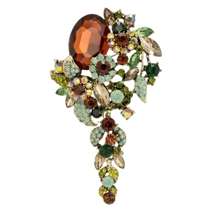 Long Brown&Green Brooch Pin for Women Wedding Party Brooch Pendant Long Brown&Green Brooch Pin for Women Wedding Party Brooch Pendant