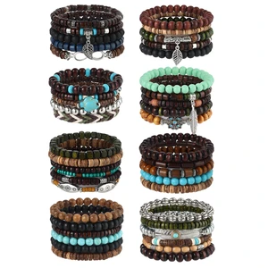 43Pcs Punk Wooden Beads Bracelets Gothic Bracelet for Men | Adjustable Vintage Beaded Bracelet Metal Set Wood Bangles Wristbands Commemorative Gift 43Pcs Punk Wooden Beads Bracelets Gothic Bracelet for Men | Adjustable Vintage Beaded Bracelet Metal Set Wood Bangles Wristbands Commemorative Gift