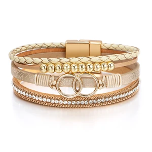 Leather Wrap Bracelet for Women, Boho Western Layered Cuff Jewelry | Double Circle Khaki, Stackable Bracelets, Easy-On Clasp, Daily Wear, Pairs with Boho Western Outfits, Gift for Women Leather Wrap Bracelet for Women, Boho Western Layered Cuff Jewelry | Double Circle Khaki, Stackable Bracelets, Easy-On Clasp, Daily Wear, Pairs with Boho Western Outfits, Gift for Women