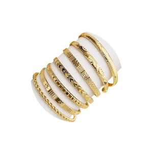 Gold Bangles Bracelets for Women 14k Gold Plated Multi Layer Stackable Cuff Bracelet Set Gold Bangles Bracelets for Women 14k Gold Plated Multi Layer Stackable Cuff Bracelet Set
