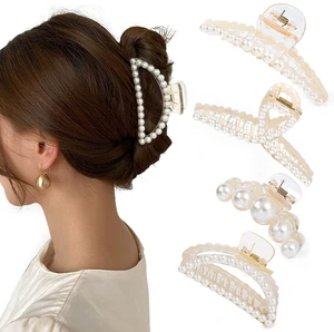 4 PCS Large Pearl Hair Claw Clips for Women Girls, Hair Barrette Clamps for Thick Thin Hair, Fashion Hair Accessories Headwear Styling Tools for Party Wedding 4 PCS Large Pearl Hair Claw Clips for Women Girls, Hair Barrette Clamps for Thick Thin Hair, Fashion Hair Accessories Headwear Styling Tools for Party Wedding