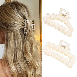 Pearl Hair Clips White Medium Claw Clips Non Slip Hair Accessories for Women (Pack of 2) Pearl Hair Clips White Medium Claw Clips Non Slip Hair Accessories for Women (Pack of 2)
