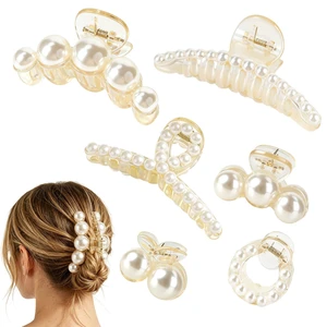 Pearl Claw Clip, 6 Pcs Hair Clips for Women, Large Pearl Hair Clips for Thin Thick Hair, Strong Hold Non Slip Fashion Hair Accessories for Bridal Wedding Pearl Claw Clip, 6 Pcs Hair Clips for Women, Large Pearl Hair Clips for Thin Thick Hair, Strong Hold Non Slip Fashion Hair Accessories for Bridal Wedding