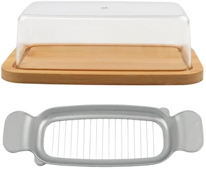 Butter Dish with Lid and Butter Slicer for Standard Sticks | Butter storage dish with clear lid and wire slicer for standard sticks; cuts 1/4 in portions for countertop or fridge use Butter Dish with Lid and Butter Slicer for Standard Sticks | Butter storage dish with clear lid and wire slicer for standard sticks; cuts 1/4 in portions for countertop or fridge use