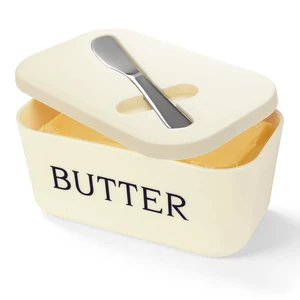 Butter Dish with Lid, Countertop & Fridge Butter Holder | Large food-grade plastic container, lid & knife included, fits East/West sticks, white tray keeper for Refrigerator & camping Butter Dish with Lid, Countertop & Fridge Butter Holder | Large food-grade plastic container, lid & knife included, fits East/West sticks, white tray keeper for Refrigerator & camping