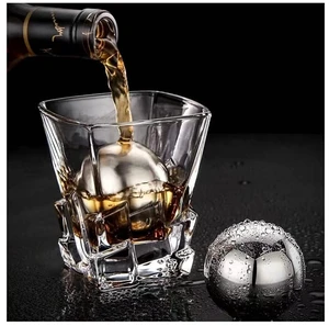 Reusable Stainless Steel Ice Cube Metal Large Whiskey Stones Gift Set for Men Chilling Ball for Drinks 5.5cm Set of 2 Reusable Stainless Steel Ice Cube Metal Large Whiskey Stones Gift Set for Men Chilling Ball for Drinks 5.5cm Set of 2