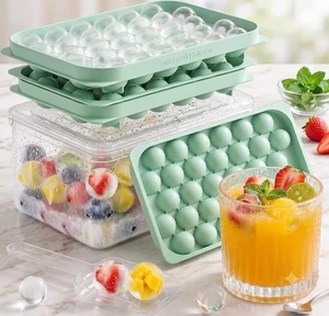 Mini Ice Cube Trays with Lid & Bin, 64 Round Ice Balls, 0.8 Inch, 2 Pack | BPA-free food-grade PP, reusable easy-release trays with scoop for water bottles, tumblers, iced coffee, cocktails and drinks Mini Ice Cube Trays with Lid & Bin, 64 Round Ice Balls, 0.8 Inch, 2 Pack | BPA-free food-grade PP, reusable easy-release trays with scoop for water bottles, tumblers, iced coffee, cocktails and drinks