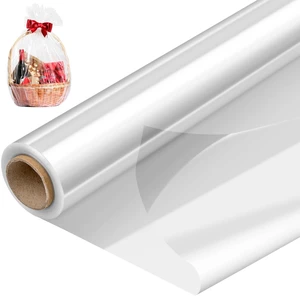 34 In x 100 Ft Clear Cellophane Wrap Roll | 34" Fold into 17", Extra Wide, 2.5 Mil Thick Transparent Wrapping Paper for Baskets, Flower Bouquets 34 In x 100 Ft Clear Cellophane Wrap Roll | 34" Fold into 17", Extra Wide, 2.5 Mil Thick Transparent Wrapping Paper for Baskets, Flower Bouquets