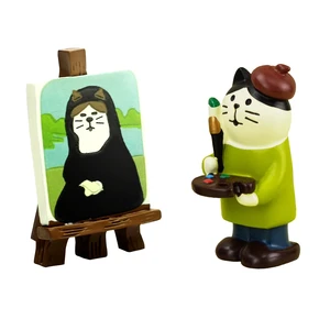 Artist Cat with Painting Easel, Resin Mini Cat Figurine Desk Decor | A tuxedo cat in a brown beret paints at her easel - brush, palette and one tiny masterpiece Artist Cat with Painting Easel, Resin Mini Cat Figurine Desk Decor | A tuxedo cat in a brown beret paints at her easel - brush, palette and one tiny masterpiece