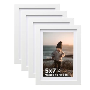 5x7 Picture Frame White Set of 4, Wooden Photo Frames Matted 4x6 with Plexiglass for 4x6 with Mat or 5x7 without Mat for Table and Wall Display 5x7 Picture Frame White Set of 4, Wooden Photo Frames Matted 4x6 with Plexiglass for 4x6 with Mat or 5x7 without Mat for Table and Wall Display