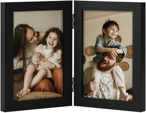 Double 4x6 Picture Frame Vertical, Black | Engineered Wood Bifold Photo Frame with Plexiglass, Fits 2 4x6 Pictures for Tabletop Display, 1 Pack Double 4x6 Picture Frame Vertical, Black | Engineered Wood Bifold Photo Frame with Plexiglass, Fits 2 4x6 Pictures for Tabletop Display, 1 Pack