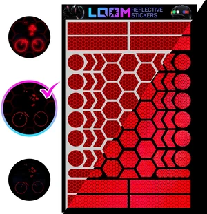 ® Reflective Stickers for Bikes & Helmets | 67pc Prismatic, Red | Bright German ORAFOL prismatic film with permanent adhesive for bikes, helmets, motorcycles and trailers; made for night use ® Reflective Stickers for Bikes & Helmets | 67pc Prismatic, Red | Bright German ORAFOL prismatic film with permanent adhesive for bikes, helmets, motorcycles and trailers; made for night use
