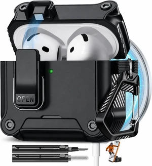 for AirPods 5/4 Case (2026/2024) with Safety Lock-Black | Magnetic Automatic Lock with Cleaning Kit&Keychain,Compatible with Magsafe for AirPods 5/4 Case (2026/2024) with Safety Lock-Black | Magnetic Automatic Lock with Cleaning Kit&Keychain,Compatible with Magsafe