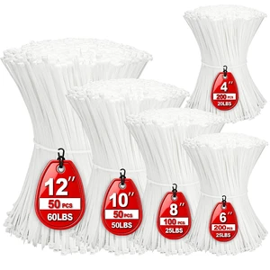 Cable Zip Ties,600 Piece Self-Locking Nylon Cable Ties,Assorted Sizes 4+6+8+10+12-Inch,Multi-Purpose Wire Management Plastic Ties,Perfect for Home,Garden,Office,Travel and Workshop.White Cable Zip Ties,600 Piece Self-Locking Nylon Cable Ties,Assorted Sizes 4+6+8+10+12-Inch,Multi-Purpose Wire Management Plastic Ties,Perfect for Home,Garden,Office,Travel and Workshop.White