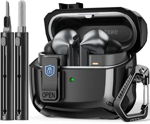 Safety Lock Case for Samsung Galaxy Buds3 FE/Pro/3 (Black) | with Cleaning Kit & Keychain,Mecha Protective Case Safety Lock Case for Samsung Galaxy Buds3 FE/Pro/3 (Black) | with Cleaning Kit & Keychain,Mecha Protective Case