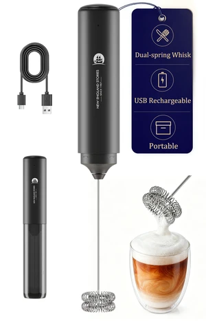 Handheld Rechargeable Milk Frother Wand | Rich Foam in Seconds, 2-IN-1 Dual Spring Whisk, Travel Cover included, Perfect Drink Mixer for Lattes & More Handheld Rechargeable Milk Frother Wand | Rich Foam in Seconds, 2-IN-1 Dual Spring Whisk, Travel Cover included, Perfect Drink Mixer for Lattes & More