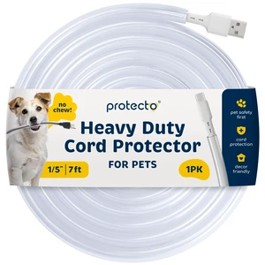 Heavy Duty Cord Protectors from Pets No Chew Solution, 7ft, 1/5in | Cable Cover for Cats, Dogs & Rabbits, Critter Cord Wire Protector Tubing for Audio and Video Devices, Clear, Fits 1 Cable Heavy Duty Cord Protectors from Pets No Chew Solution, 7ft, 1/5in | Cable Cover for Cats, Dogs & Rabbits, Critter Cord Wire Protector Tubing for Audio and Video Devices, Clear, Fits 1 Cable
