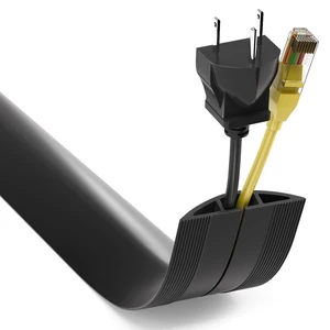 4ft Floor Cord Cover, Cable Cavity 0.6" W x 0.32" H, Black | Heavy-Duty Cord Hider for 1-2 Wires, Protects Extension Cords & Helps Prevent Trips, Uncoils Flat for Easy Install 4ft Floor Cord Cover, Cable Cavity 0.6" W x 0.32" H, Black | Heavy-Duty Cord Hider for 1-2 Wires, Protects Extension Cords & Helps Prevent Trips, Uncoils Flat for Easy Install