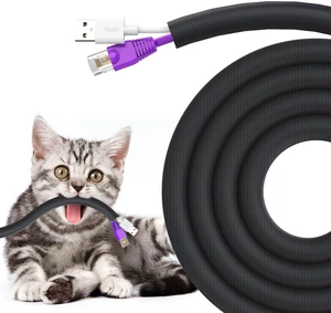 Dog and Cat Cord Protector 10ft - 3/8inch, Flexible Cable Sleeve for Easy Cord Management, Protects Cables from Pets Chewing, Ideal for USB, Power, Audio and Video Cords - Black Dog and Cat Cord Protector 10ft - 3/8inch, Flexible Cable Sleeve for Easy Cord Management, Protects Cables from Pets Chewing, Ideal for USB, Power, Audio and Video Cords - Black