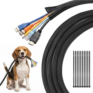10ft - 1/2 inch Cable Sleeve Cord Protector from Pets No Chew, Split-Braided PVC Wire Loom Tubing for Desk Computer USB TV Cord Organizer, Easy Set-up Cable Management Sleeve Kit, Black 10ft - 1/2 inch Cable Sleeve Cord Protector from Pets No Chew, Split-Braided PVC Wire Loom Tubing for Desk Computer USB TV Cord Organizer, Easy Set-up Cable Management Sleeve Kit, Black