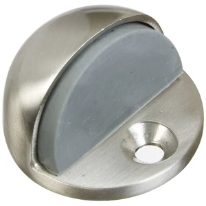 Floor Door Stop, Solid Brass, Rubber Bumper, Satin Nickel | Rubber Bumper Absorbs Impact to Protect Walls and Doors; Floor Mounts with 1/4 in to 3/4 in Clearance Floor Door Stop, Solid Brass, Rubber Bumper, Satin Nickel | Rubber Bumper Absorbs Impact to Protect Walls and Doors; Floor Mounts with 1/4 in to 3/4 in Clearance