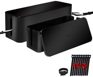 Cable Management Box, 2 Set Cable Organizer for Cable and Cord Management, Storage and Holder to Cover and Hide & Power Strips & Cords (Black) Cable Management Box, 2 Set Cable Organizer for Cable and Cord Management, Storage and Holder to Cover and Hide & Power Strips & Cords (Black)