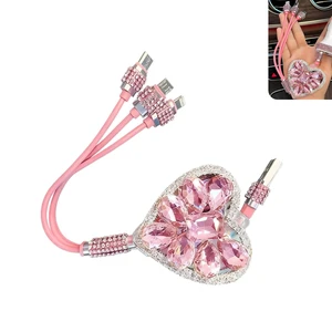 Car Multi-function Charging Cable, Retractable Fast Power Cord with Bling Heart Decoration, Type-C Lightning Micro USB 3 in 1 Connector Cable, Portable Cord for Most Devices (Pink) Car Multi-function Charging Cable, Retractable Fast Power Cord with Bling Heart Decoration, Type-C Lightning Micro USB 3 in 1 Connector Cable, Portable Cord for Most Devices (Pink)