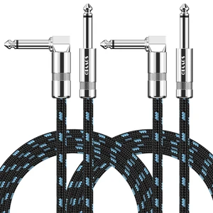 10FT 2 Pack Instrument Cable - Electric & Bass Guitar, Keyboard, AMP Cord - 1/4 Inch Right Angle Black & Blue 10FT 2 Pack Instrument Cable - Electric & Bass Guitar, Keyboard, AMP Cord - 1/4 Inch Right Angle Black & Blue