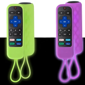 2 Pack Glow Silicone Cover Compatible with Roku Remote, Green Purple | Glow in the dark Anti-slip Shockproof Soft silicone Washable Secure fit Easy to install 2 Pack Glow Silicone Cover Compatible with Roku Remote, Green Purple | Glow in the dark Anti-slip Shockproof Soft silicone Washable Secure fit Easy to install