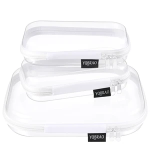 3-Piece Clear Hard Shell Zipper Case Set, 1M 2S, White | Rigid clear shell and dual zippers keep makeup, tech, travel essentials, and daily items organized and easy to see 3-Piece Clear Hard Shell Zipper Case Set, 1M 2S, White | Rigid clear shell and dual zippers keep makeup, tech, travel essentials, and daily items organized and easy to see