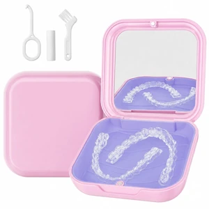 Retainer Case with Mirror, Slim Aligner Case Kit for Invisalign - Pink | Built-in Mirror Pocket-Size for Travel Removable Silicone Liner Magnetic Closure Full Accessory Kit Retainer Case with Mirror, Slim Aligner Case Kit for Invisalign - Pink | Built-in Mirror Pocket-Size for Travel Removable Silicone Liner Magnetic Closure Full Accessory Kit