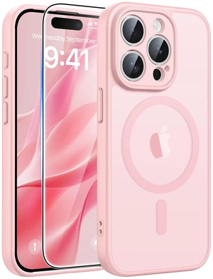 for iPhone 15 Pro Case, Fit for Magsafe, Screen Protector | Full Camera Protection, Translucent Matte, 14FT Military Grade Drop Proof, Shockproof Protective Phone Cover, Light Pink for iPhone 15 Pro Case, Fit for Magsafe, Screen Protector | Full Camera Protection, Translucent Matte, 14FT Military Grade Drop Proof, Shockproof Protective Phone Cover, Light Pink
