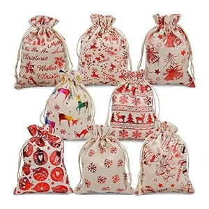 Christmas Drawstring Goody Bags Set (16 Pcs, Jute/Burlap Material), Mini Reusable Treat Pouches for Holiday Jewelry, Crafts & Candy Favors Christmas Drawstring Goody Bags Set (16 Pcs, Jute/Burlap Material), Mini Reusable Treat Pouches for Holiday Jewelry, Crafts & Candy Favors
