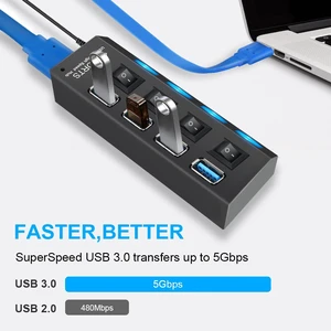 4 Port USB 3.0 Hub Powered USB Data Splitter Extender Aluminum Alloy Multiport Adapter With Individual On Off Power Switches 5Gbps High Speed Fast Sync For PC Laptop Desktop Computer Systems 4 Port USB 3.0 Hub Powered USB Data Splitter Extender Aluminum Alloy Multiport Adapter With Individual On Off Power Switches 5Gbps High Speed Fast Sync For PC Laptop Desktop Computer Systems