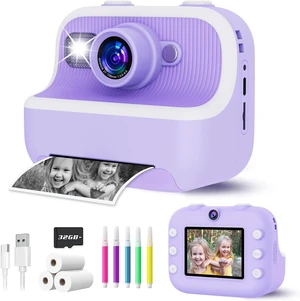Kids Instant Print Digital Camera - 1080P HD Dual Lens, Zero Ink Thermal Printing, 32GB SD Card Included, Portable Toy Camera, Purple Kids Instant Print Digital Camera - 1080P HD Dual Lens, Zero Ink Thermal Printing, 32GB SD Card Included, Portable Toy Camera, Purple