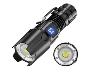 High-Power Tactical LED Flashlight - XHP50 Quad-Core Emitter, 5000 Lumens, Type-C Rechargeable, Zoomable EDC Torch, Black High-Power Tactical LED Flashlight - XHP50 Quad-Core Emitter, 5000 Lumens, Type-C Rechargeable, Zoomable EDC Torch, Black