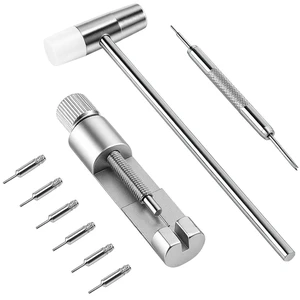 Precision Watch Band Link Removal Tool Kit - Heavy-Duty Metal Strap Adjuster, with 6 Replacement Pins & Hammer, for Smartwatch Bracelets Precision Watch Band Link Removal Tool Kit - Heavy-Duty Metal Strap Adjuster, with 6 Replacement Pins & Hammer, for Smartwatch Bracelets