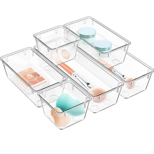 Clear Acrylic Drawer Organizer Set - Modular Storage Bins for PC Tools, Cables & Gadgets, Tech Desk Accessories, 6-Pack, Transparent Clear Acrylic Drawer Organizer Set - Modular Storage Bins for PC Tools, Cables & Gadgets, Tech Desk Accessories, 6-Pack, Transparent