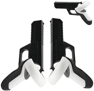 2-Pack VR Pistol Grips for Quest 2 Controllers, Handgun Gunstock Attachments with Sensor Tracking Clearance & Secure Snap-On Lock for FPS Shooting Games, Matte Black 2-Pack VR Pistol Grips for Quest 2 Controllers, Handgun Gunstock Attachments with Sensor Tracking Clearance & Secure Snap-On Lock for FPS Shooting Games, Matte Black