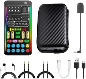 Portable Real-Time Voice Changer Sound Card, 8 Voice Changing Effects with Fine-Tuning Pitch, Handheld Audio Disguiser with Mic, Earphone & Audio Cables for PC, Phones & Gaming Consoles Portable Real-Time Voice Changer Sound Card, 8 Voice Changing Effects with Fine-Tuning Pitch, Handheld Audio Disguiser with Mic, Earphone & Audio Cables for PC, Phones & Gaming Consoles