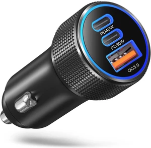 93W 3-Port USB-C Fast Car Charger, PD 45W & PD 30W Dual Type-C + QC 18W USB-A Cigarette Lighter Adapter, 12V-24V High-Power Car Phone Charger for Laptops, Tablets & Phones 93W 3-Port USB-C Fast Car Charger, PD 45W & PD 30W Dual Type-C + QC 18W USB-A Cigarette Lighter Adapter, 12V-24V High-Power Car Phone Charger for Laptops, Tablets & Phones