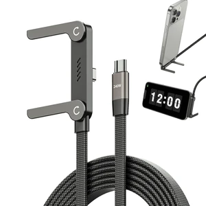 USB-C to USB-C Cable - 240W PD 3.1 Fast Charging, 90-Degree Right Angle with Invisible Kickstand, Flat Cord, 5 Ft (1.5m), Black USB-C to USB-C Cable - 240W PD 3.1 Fast Charging, 90-Degree Right Angle with Invisible Kickstand, Flat Cord, 5 Ft (1.5m), Black