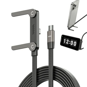 USB-C to USB-C Cable - 240W PD 3.1 Fast Charging, 90-Degree Right Angle with Invisible Kickstand, Flat Cord, 5 Ft (1.5m), Black USB-C to USB-C Cable - 240W PD 3.1 Fast Charging, 90-Degree Right Angle with Invisible Kickstand, Flat Cord, 5 Ft (1.5m), Black