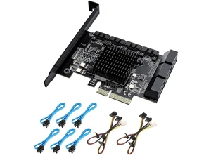 10 Port PCI Express to SATA 3 Expansion Card 6Gbps PCIe X4 Host Controller Standard Profile Bracket for Desktop PC Storage Upgrade System with 6 SATA Cables and 2 Power Splitter Cables 10 Port PCI Express to SATA 3 Expansion Card 6Gbps PCIe X4 Host Controller Standard Profile Bracket for Desktop PC Storage Upgrade System with 6 SATA Cables and 2 Power Splitter Cables
