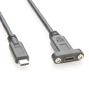 USB-C Screw Panel Mount Extension Cable (0.3M / 1ft), 10Gbps (USB 3.2 Gen 2), 100W (20V/5A) PD & 4K@60Hz Type-C Male to Female Dual Screw Locking Cord for Chassis & Embedded PC USB-C Screw Panel Mount Extension Cable (0.3M / 1ft), 10Gbps (USB 3.2 Gen 2), 100W (20V/5A) PD & 4K@60Hz Type-C Male to Female Dual Screw Locking Cord for Chassis & Embedded PC