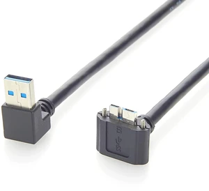 Right-Angle USB 3.0 to Micro-B Cable (0.3M / 1ft), 5Gbps High-Speed Machine Vision Data Cord with Dual M2 Screw Lock for Industrial Cameras & Inspection Systems Right-Angle USB 3.0 to Micro-B Cable (0.3M / 1ft), 5Gbps High-Speed Machine Vision Data Cord with Dual M2 Screw Lock for Industrial Cameras & Inspection Systems