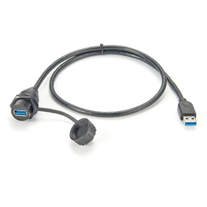 USB 3.0 Flush Panel Mount Extension Cable (0.75M / 2.5ft), 5Gbps IP67 Waterproof Threaded Bulkhead USB-A Male to Female Cord with Cap for Control Cabinets, Marine & Dashboards USB 3.0 Flush Panel Mount Extension Cable (0.75M / 2.5ft), 5Gbps IP67 Waterproof Threaded Bulkhead USB-A Male to Female Cord with Cap for Control Cabinets, Marine & Dashboards