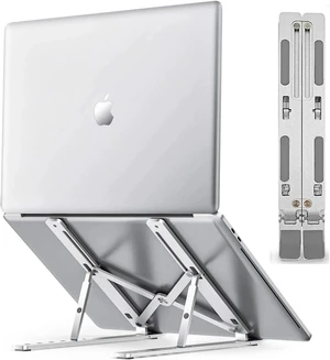 Ergonomic Aluminum Laptop Stand for Desk, Ventilated Desktop Laptop Riser with Anti-Slip Silicone Pads, Open-Air Cooling Holder Compatible with 10-15.6" Laptops & Tablets, Silver Ergonomic Aluminum Laptop Stand for Desk, Ventilated Desktop Laptop Riser with Anti-Slip Silicone Pads, Open-Air Cooling Holder Compatible with 10-15.6" Laptops & Tablets, Silver
