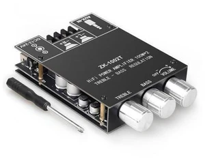 ZK-1002T Bluetooth 5.0 Audio Power Amplifier Board (100W+100W), 2.0 Channel TPA3116D2 Class D Stereo Amp Module with Treble & Bass Control Knobs, AUX Input, DC 12V-24V ZK-1002T Bluetooth 5.0 Audio Power Amplifier Board (100W+100W), 2.0 Channel TPA3116D2 Class D Stereo Amp Module with Treble & Bass Control Knobs, AUX Input, DC 12V-24V