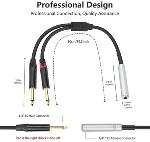 6.35mm (1/4 Inch) TRS Female to Dual 6.35mm TS Male Y-Splitter Cable, Stereo Breakout Audio Cord with Gold-Plated Connectors for Mixers, Amplifiers and Home Audio Systems 6.35mm (1/4 Inch) TRS Female to Dual 6.35mm TS Male Y-Splitter Cable, Stereo Breakout Audio Cord with Gold-Plated Connectors for Mixers, Amplifiers and Home Audio Systems